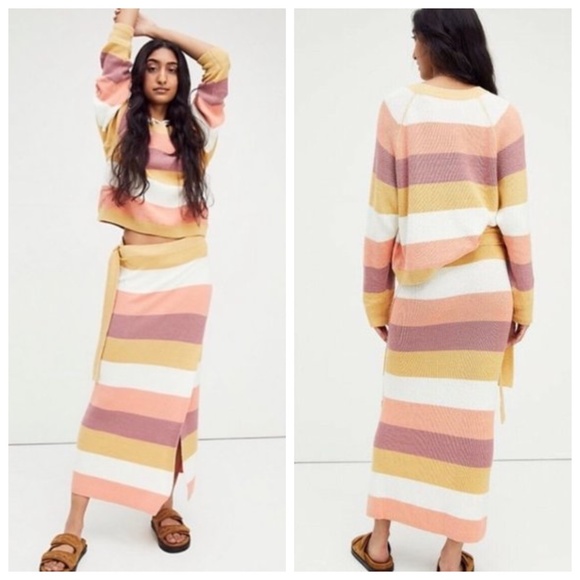 NWOT Free People Striped Pastel Eyes On You Set XS - Picture 1 of 15